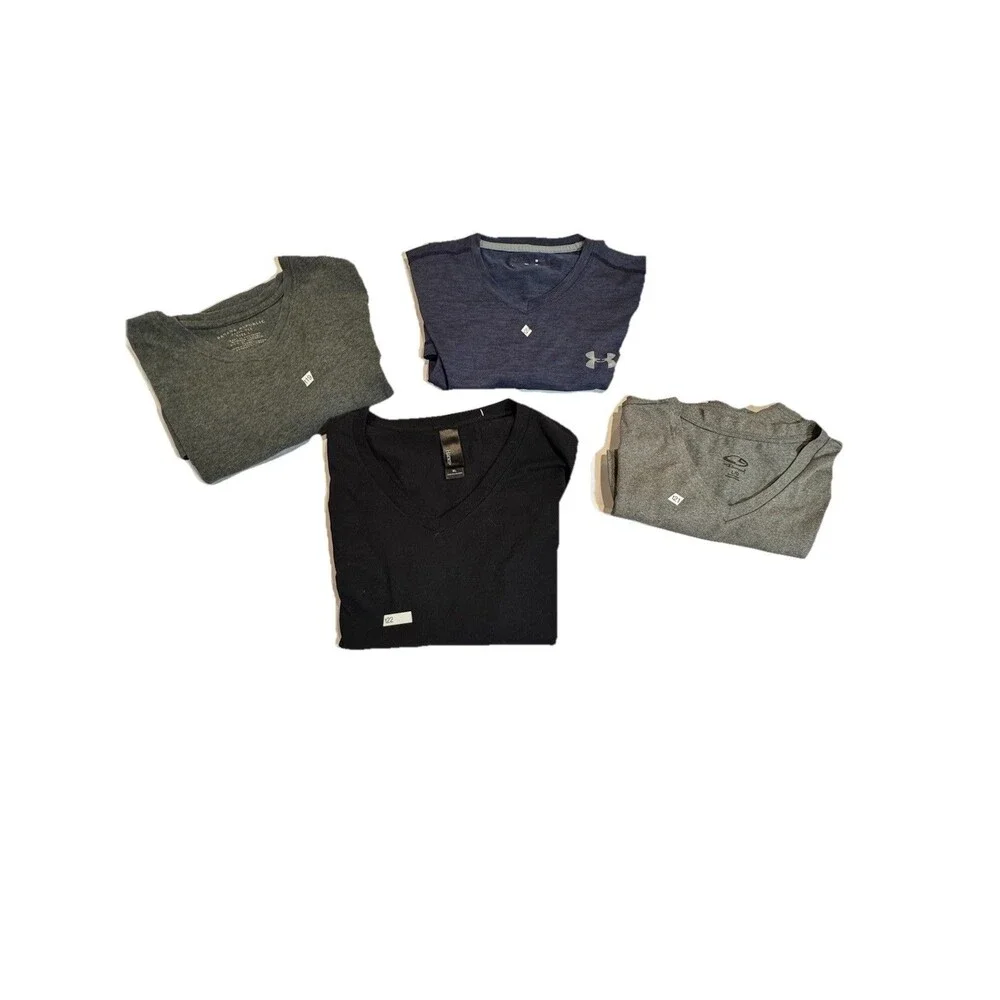 Lot of 4 Men's V-Neck T-Shirts Under Armour Banana Republic C9 Hanes L XL M